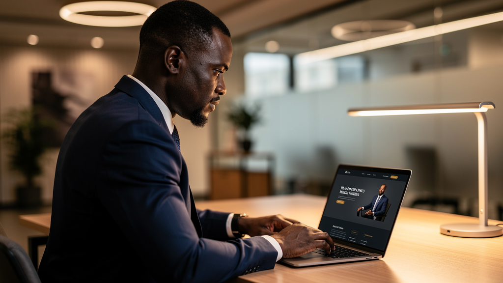 Professional viewing a law firm website on laptop